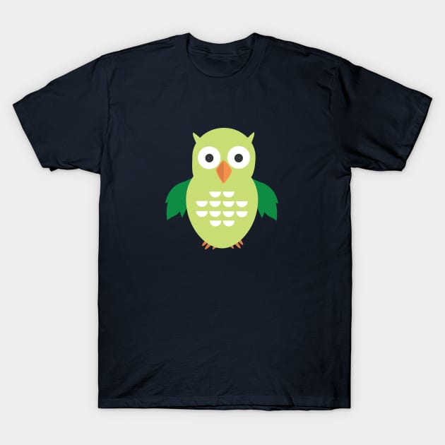 Green & Green Owl T-Shirt by adamzworld